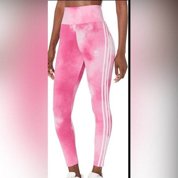 Adidas Original Trefoil Three Stripes Pink Tie-Dye Athleisure Leggings workout - Picture 1 of 13